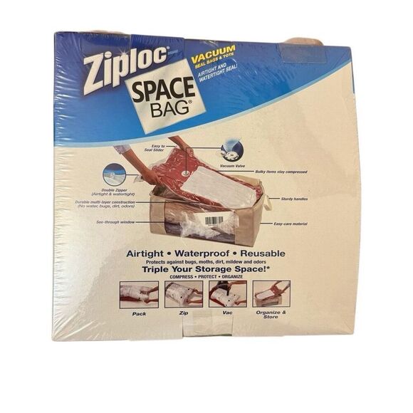 NEW Ziploc Vacuum Seal Space Bags 4 Large Bags & 1 Jumbo Tote Space Saver - Picture 2 of 5